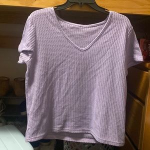 SHEIN Waffle Knit V Neck Solid Tee Purple M
